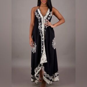 Advance Apparels Batik Embroidered Tiered Blue Drop Waist Dress